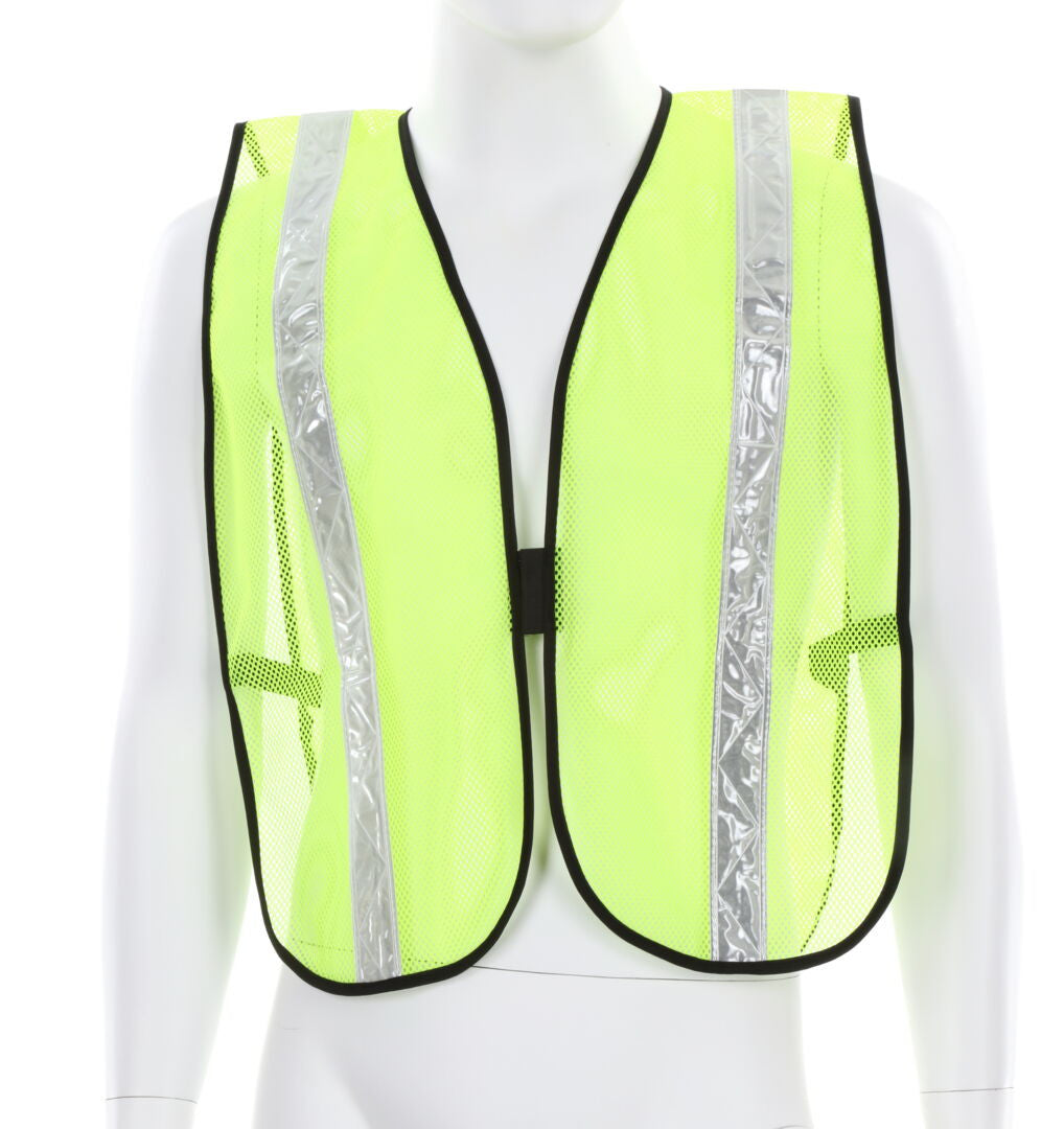 MCR Safety S220WR - Florescent Lime Mesh Safety Vest - 1⅜ Inch White Reflective Stripes - Light Weight Polyester Mesh Fabric - General Purpose, Non-ANSI Rated — manufacturer image 2