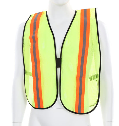 MCR Safety V200R - Fluorescent Lime Mesh Safety Vest - 2 Inch Orange Silver Reflective Stripes - Light Weight Polyester Mesh Fabric - General Purpose, Non-ANSI Rated — manufacturer image 2