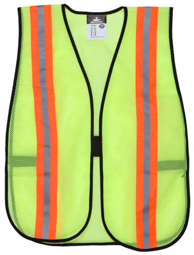 MCR Safety V200R - Fluorescent Lime Mesh Safety Vest - 2 Inch Orange Silver Reflective Stripes - Light Weight Polyester Mesh Fabric - General Purpose, Non-ANSI Rated