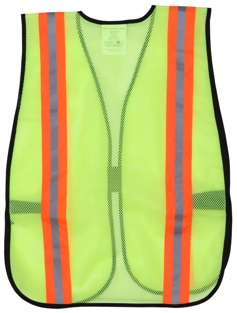 MCR Safety V200R - Fluorescent Lime Mesh Safety Vest - 2 Inch Orange Silver Reflective Stripes - Light Weight Polyester Mesh Fabric - General Purpose, Non-ANSI Rated — manufacturer image 3