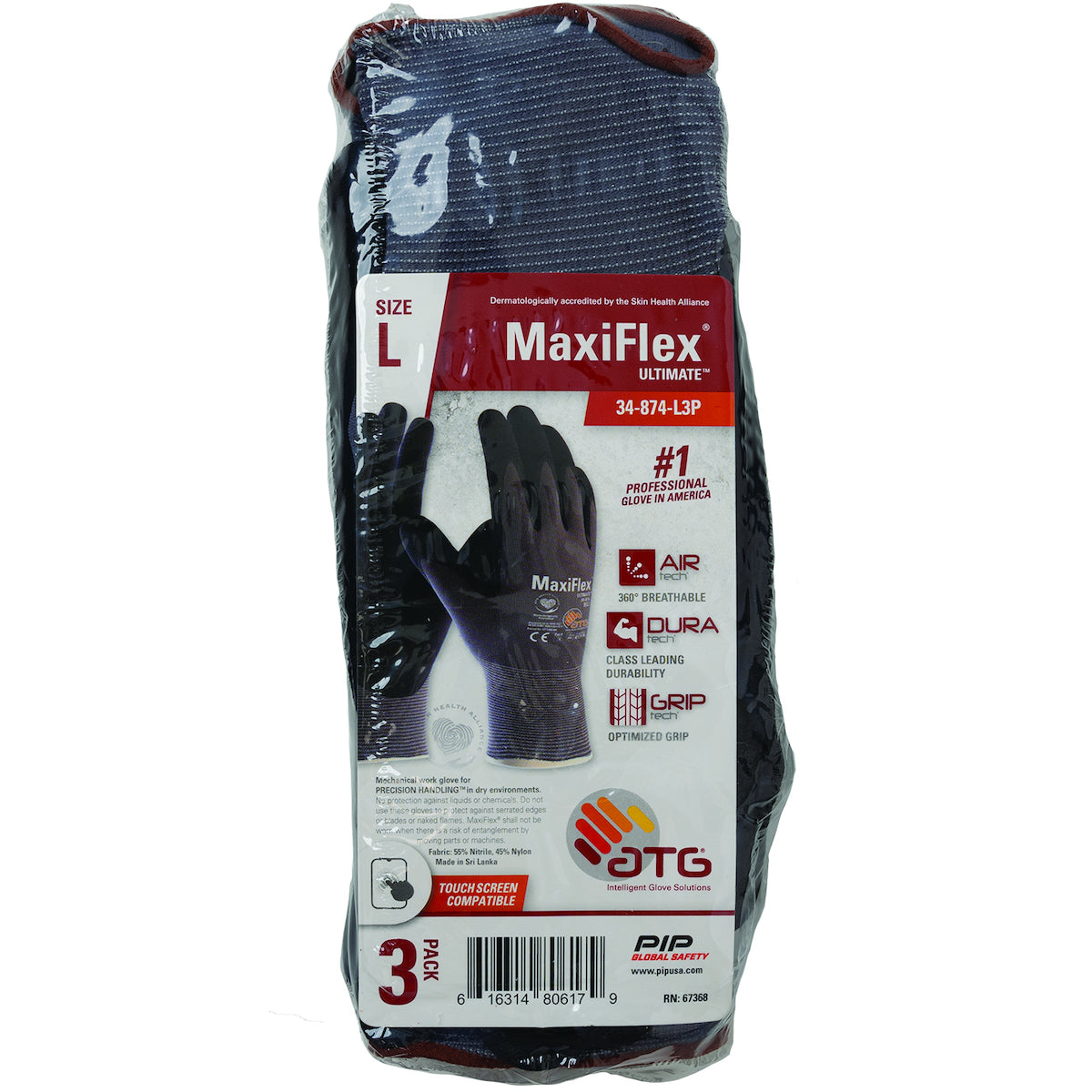 ATG 34-874-3P – Seamless Knit Nylon/Elastane Glove with Nitrile Coated MicroFoam Grip on Palm & Fingers - 3-Pair Pack