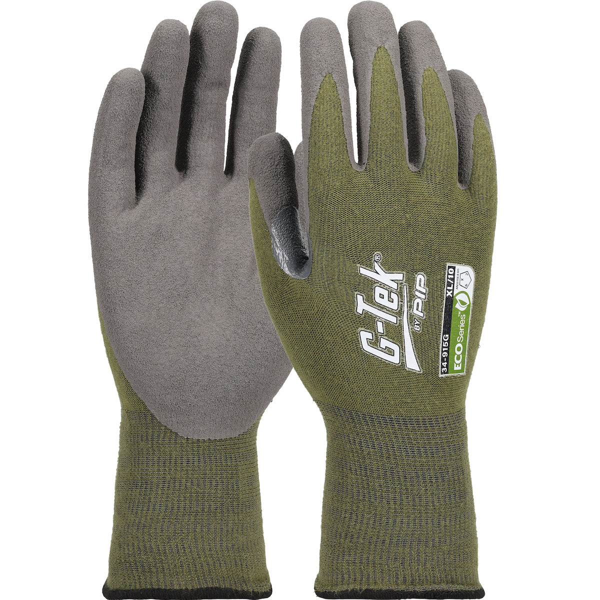 G-Tek 34-915G – Seamless Knit Bio-Based Yarn / Lycra Blended Glove with Bio-XTC™ Coated Sandy Grip on Palm & Fingers - Touchscreen