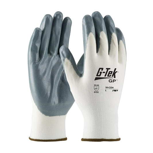G-Tek® Seamless Knit Nylon Glove with Nitrile Coated Foam Grip on Palm & Fingers