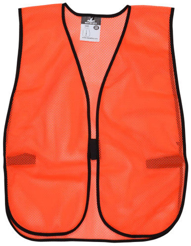 MCR Safety V201 - Orange Mesh Safety Vest - Light Weight Breathable Polyester Mesh Fabric - General Purpose Non-ANSI Rated Hi-Visibility Safety Vest