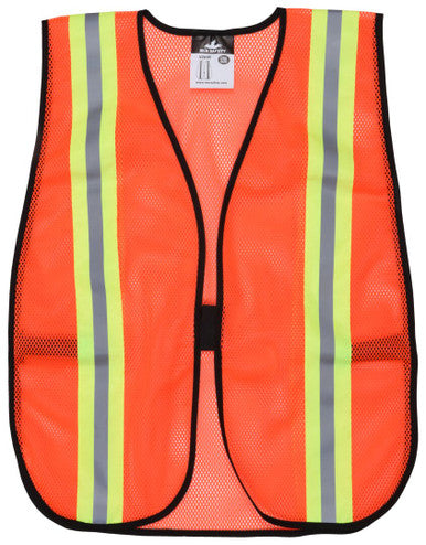 MCR Safety V201R - Fluorescent Orange Mesh Safety Vest - 2 Inch Orange Silver Reflective Stripes - Light Weight Polyester Mesh Fabric - General Purpose, Non-ANSI Rated