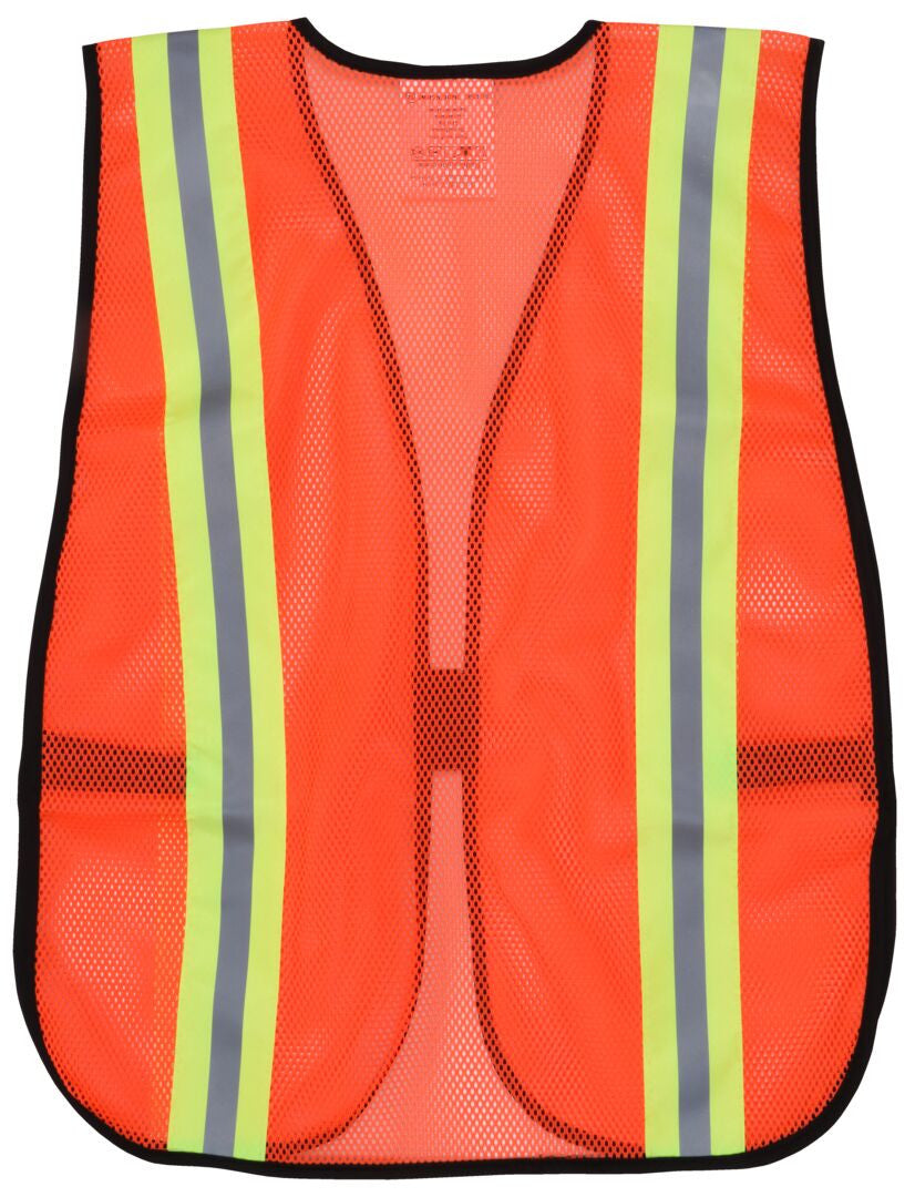 MCR Safety V201R - Fluorescent Orange Mesh Safety Vest - 2 Inch Orange Silver Reflective Stripes - Light Weight Polyester Mesh Fabric - General Purpose, Non-ANSI Rated — manufacturer image 3