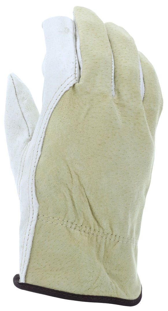 Pigskin Leather Driver Gloves, Grain/Split, Keystone Thumb, Open Cuff