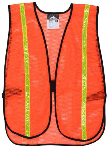 MCR Safety V211R - Orange General Purpose Mesh Safety Vest - ¾ Inch Lime Reflective Stripes - Light Weight Breathable Polyester Mesh Fabric - Non-ANSI Rated - Hi-Vis Reflective Safety Vest