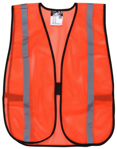 MCR Safety V211SR - Orange Mesh Safety Vest - 1 Inch Silver Reflective Stripes - Breathable Light Weight Polyester Mesh Fabric - General Purpose Non-ANSI Rated