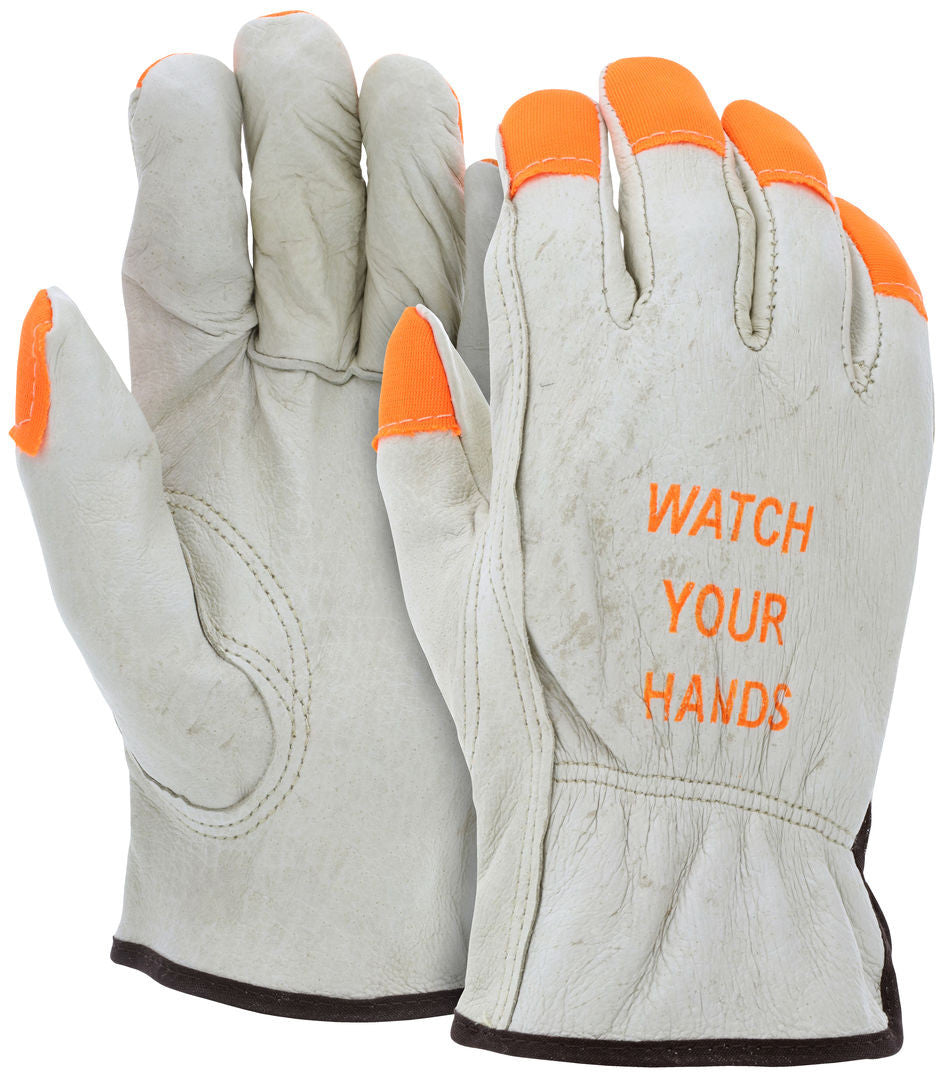 Grain Pigskin Driver Gloves, Hi-Vis Orange, Keystone Thumb