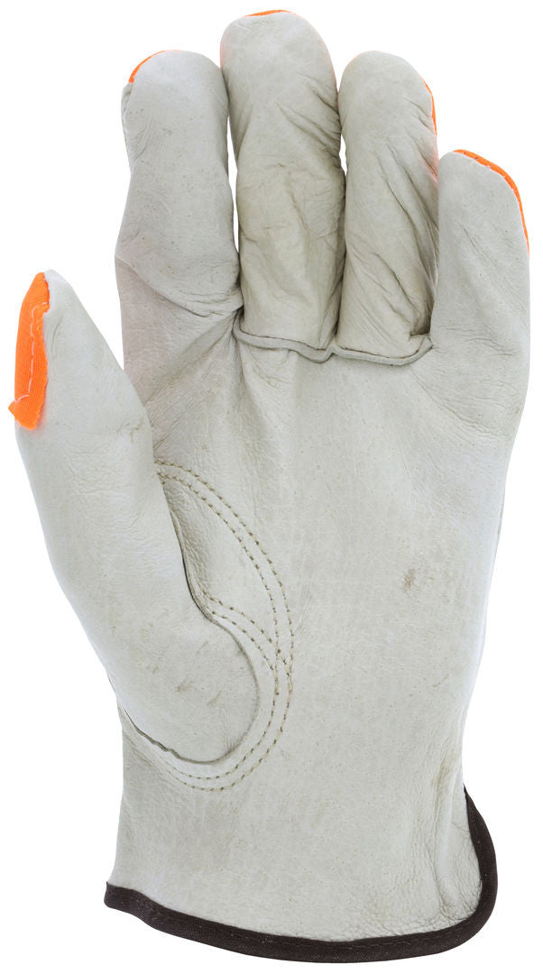 Grain Pigskin Driver Gloves, Hi-Vis Orange, Keystone Thumb