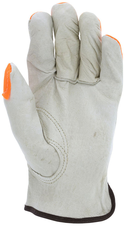 Grain Pigskin Driver Gloves, Hi-Vis Orange, Keystone Thumb