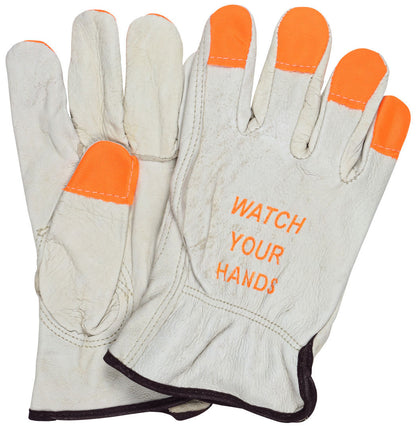Grain Pigskin Driver Gloves, Hi-Vis Orange, Keystone Thumb