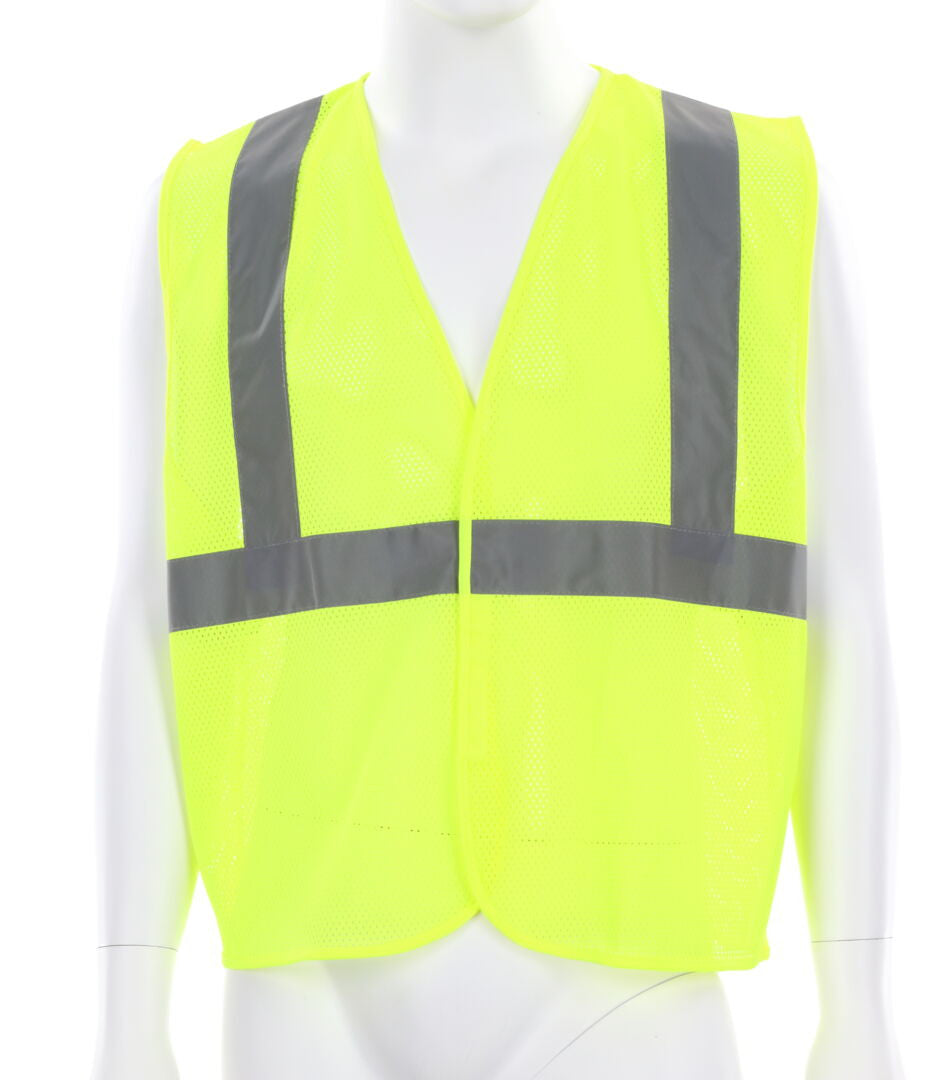 MCR Safety V2CL2ML - Hi-Vis Reflective Lime Safety Vest - Meets ANSI/ISEA 107 2020 Standard - Type R Class 2 Compliant - Breathable Mesh Fabric with 2-Inch Silver Stripes - Hook and Loop Front Closure — manufacturer image 2