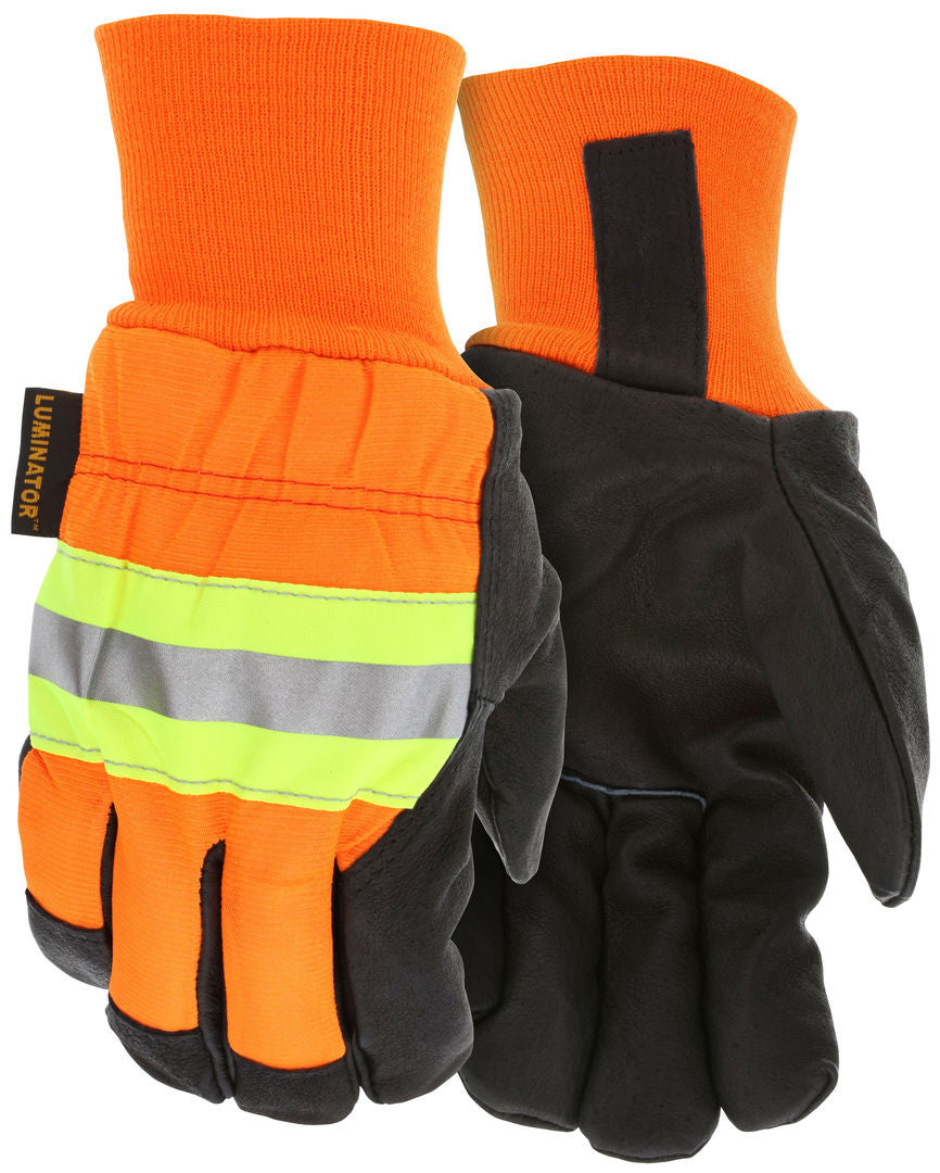 Luminator Driver Gloves, Grain Pigskin, Waterproof Insulated, Hi-Vis Reflective Back