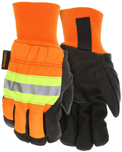 Luminator Driver Gloves, Grain Pigskin, Waterproof Insulated, Hi-Vis Reflective Back