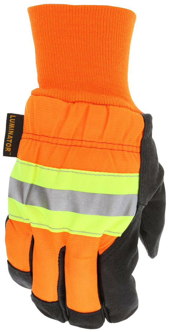 Luminator Driver Gloves, Grain Pigskin, Waterproof Insulated, Hi-Vis Reflective Back