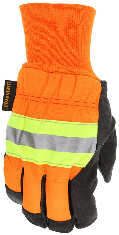 Luminator Driver Gloves, Grain Pigskin, Waterproof Insulated, Hi-Vis Reflective Back