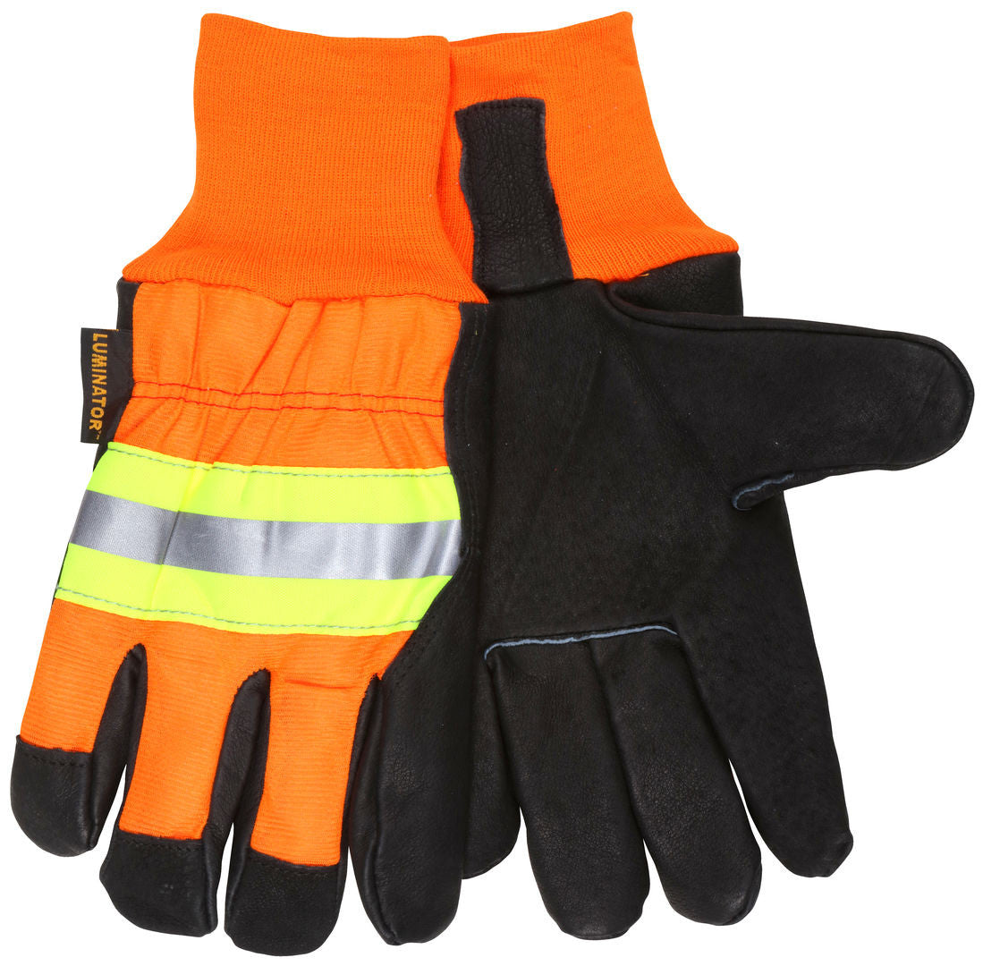 Luminator Driver Gloves, Grain Pigskin, Waterproof Insulated, Hi-Vis Reflective Back