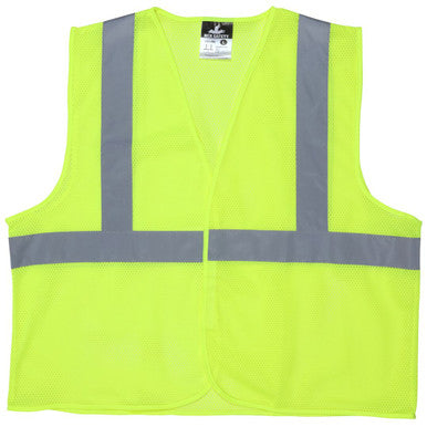 MCR Safety V2CL2ML - Hi-Vis Reflective Lime Safety Vest - Meets ANSI/ISEA 107 2020 Standard - Type R Class 2 Compliant - Breathable Mesh Fabric with 2-Inch Silver Stripes - Hook and Loop Front Closure