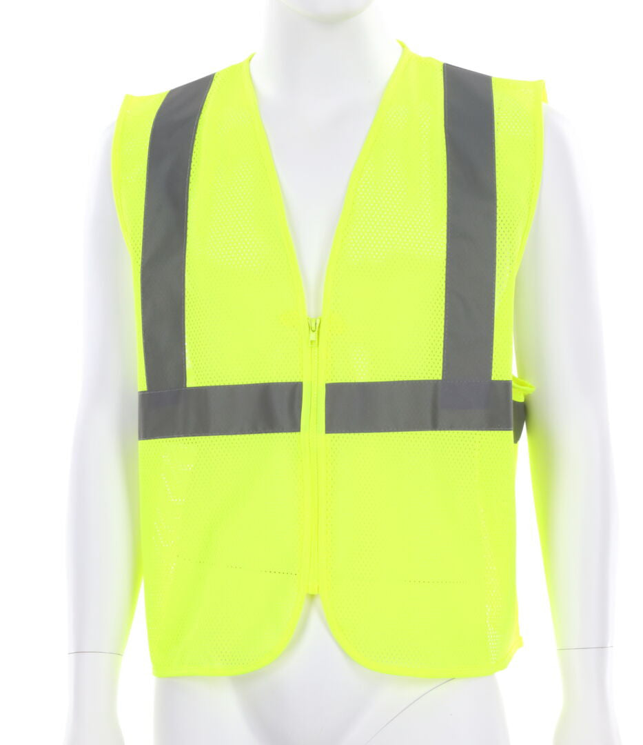 MCR Safety V2CL2MLZ - Hi-Vis Reflective Lime Safety Vest - Meets ANSI/ISEA 107 2020 Standard - Type R Class 2 Compliant - Breathable Mesh Fabric with 2 Inch Silver Stripes - Zipper Front Closure — manufacturer image 2