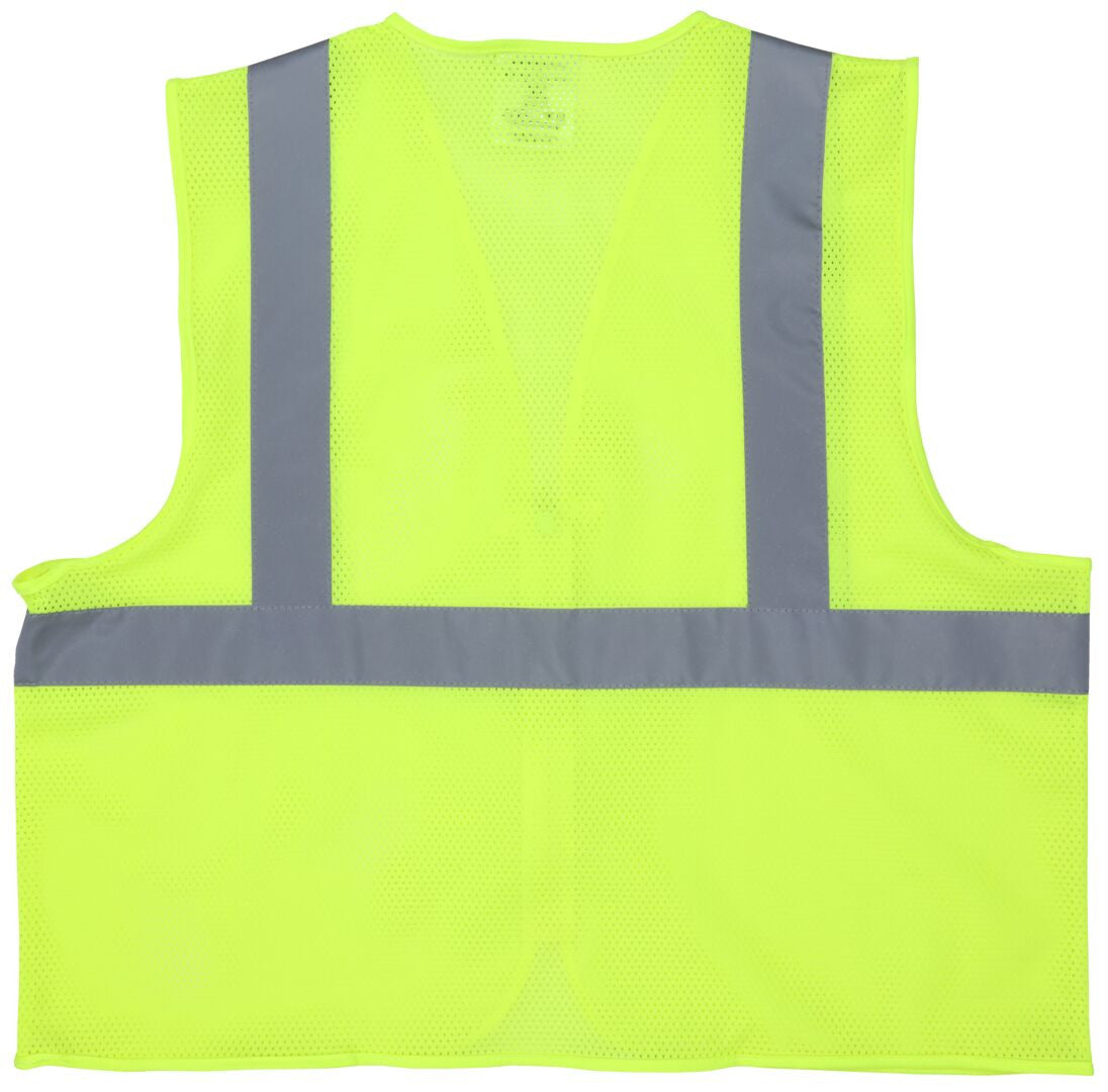 MCR Safety V2CL2MLZ - Hi-Vis Reflective Lime Safety Vest - Meets ANSI/ISEA 107 2020 Standard - Type R Class 2 Compliant - Breathable Mesh Fabric with 2 Inch Silver Stripes - Zipper Front Closure — manufacturer image 3