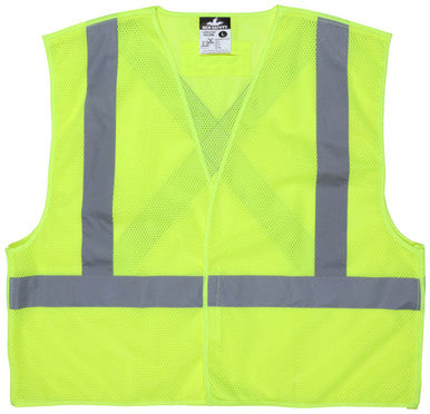 MCR Safety XCL2ML - Hi-Vis Lime Reflective Safety Vest - Mesh Fabric with 2-Inch Silver Stripes - Breakaway Design with Hook and Loop Closures - Meets ANSI/ISEA 107 2020 Standard - Type R Class 2 Compliant - X-Back Pattern Meets CSA Z96 Class 2 Level 2