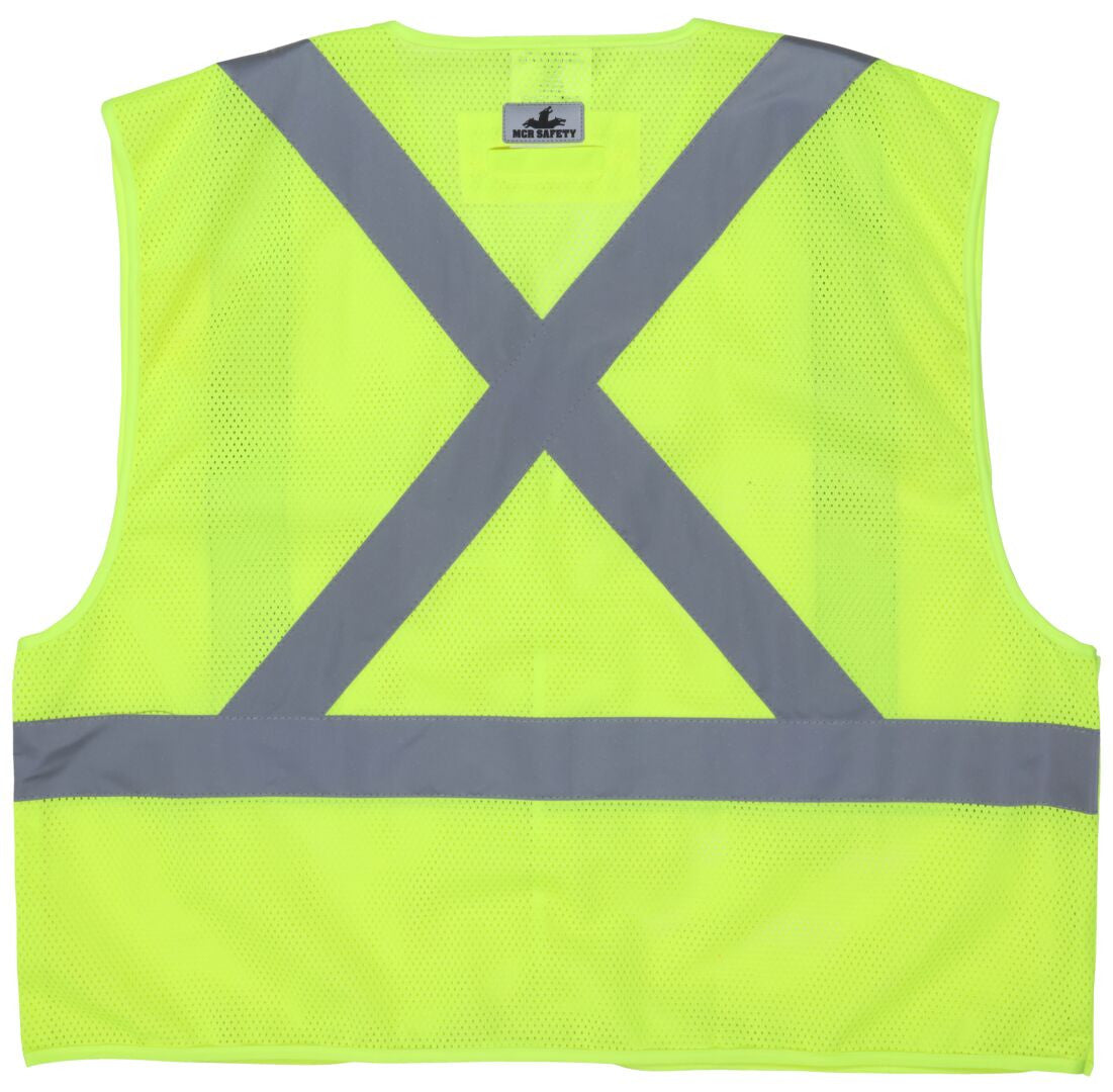 MCR Safety XCL2ML - Hi-Vis Lime Reflective Safety Vest - Mesh Fabric with 2-Inch Silver Stripes - Breakaway Design with Hook and Loop Closures - Meets ANSI/ISEA 107 2020 Standard - Type R Class 2 Compliant - X-Back Pattern Meets CSA Z96 Class 2 Level 2 — manufacturer image 3