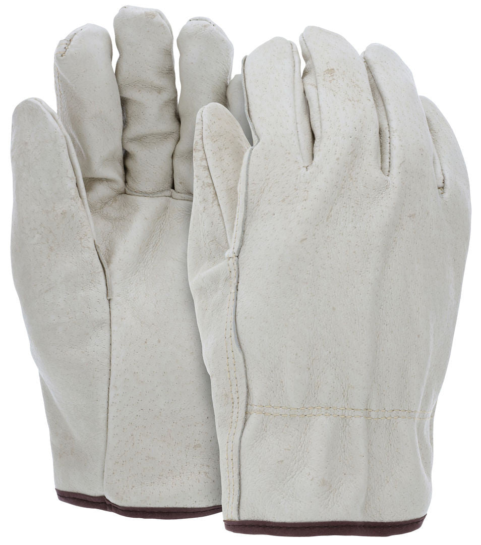 Grain Pigskin Leather Driver Gloves, Fleece Lined, Slip-On Cuff