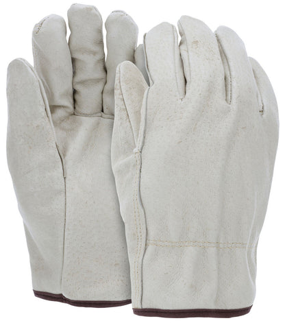 Grain Pigskin Leather Driver Gloves, Fleece Lined, Slip-On Cuff