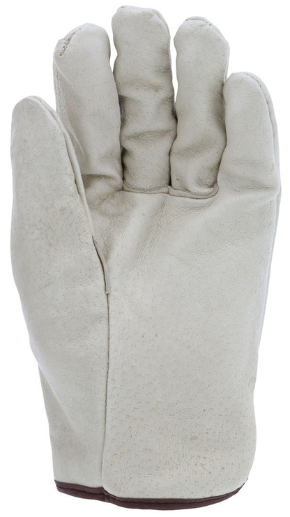 Grain Pigskin Leather Driver Gloves, Fleece Lined, Slip-On Cuff