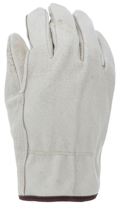 Grain Pigskin Leather Driver Gloves, Fleece Lined, Slip-On Cuff