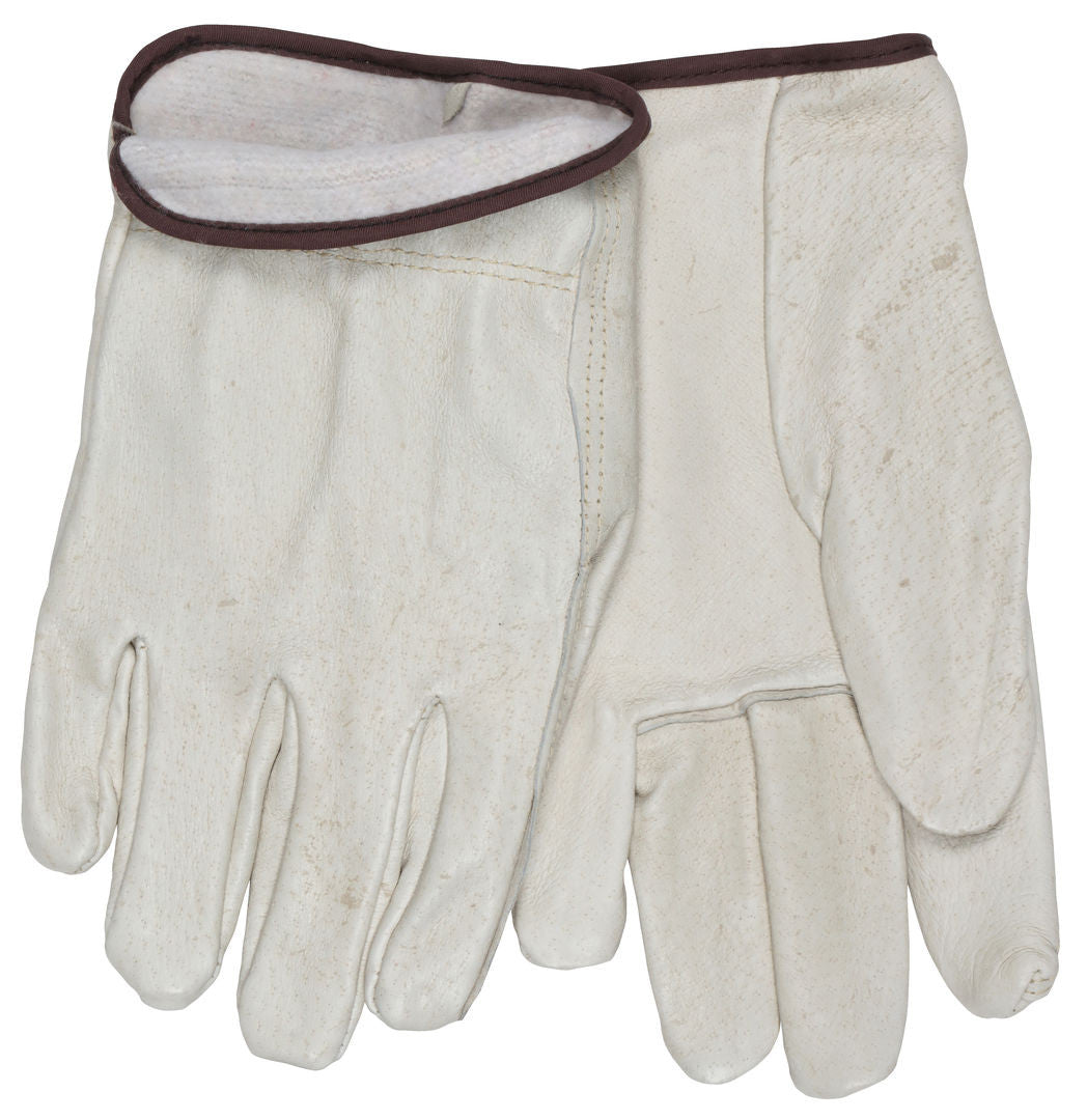 Grain Pigskin Leather Driver Gloves, Fleece Lined, Slip-On Cuff