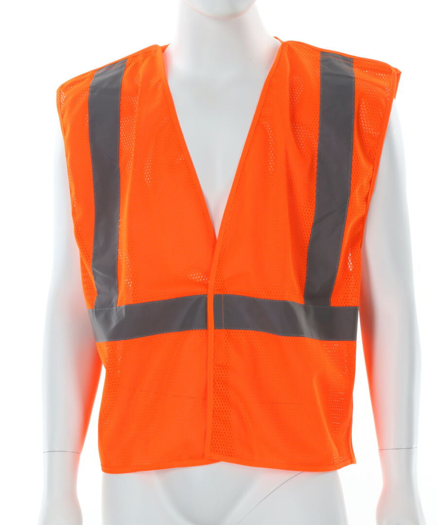 MCR Safety CL2MO - Hi-Vis Orange Safety Vest - 2 Inch Silver Reflective Stripes - Mesh Fabric - Meets ANSI/ISEA 107 2020 Standard - Type R Class 2 Compliant - Tear Away Design Better Protects Wearer from being Pulled into Harm's Way — manufacturer image 2
