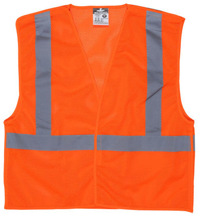 MCR Safety CL2MO - Hi-Vis Orange Safety Vest - 2 Inch Silver Reflective Stripes - Mesh Fabric - Meets ANSI/ISEA 107 2020 Standard - Type R Class 2 Compliant - Tear Away Design Better Protects Wearer from being Pulled into Harm's Way