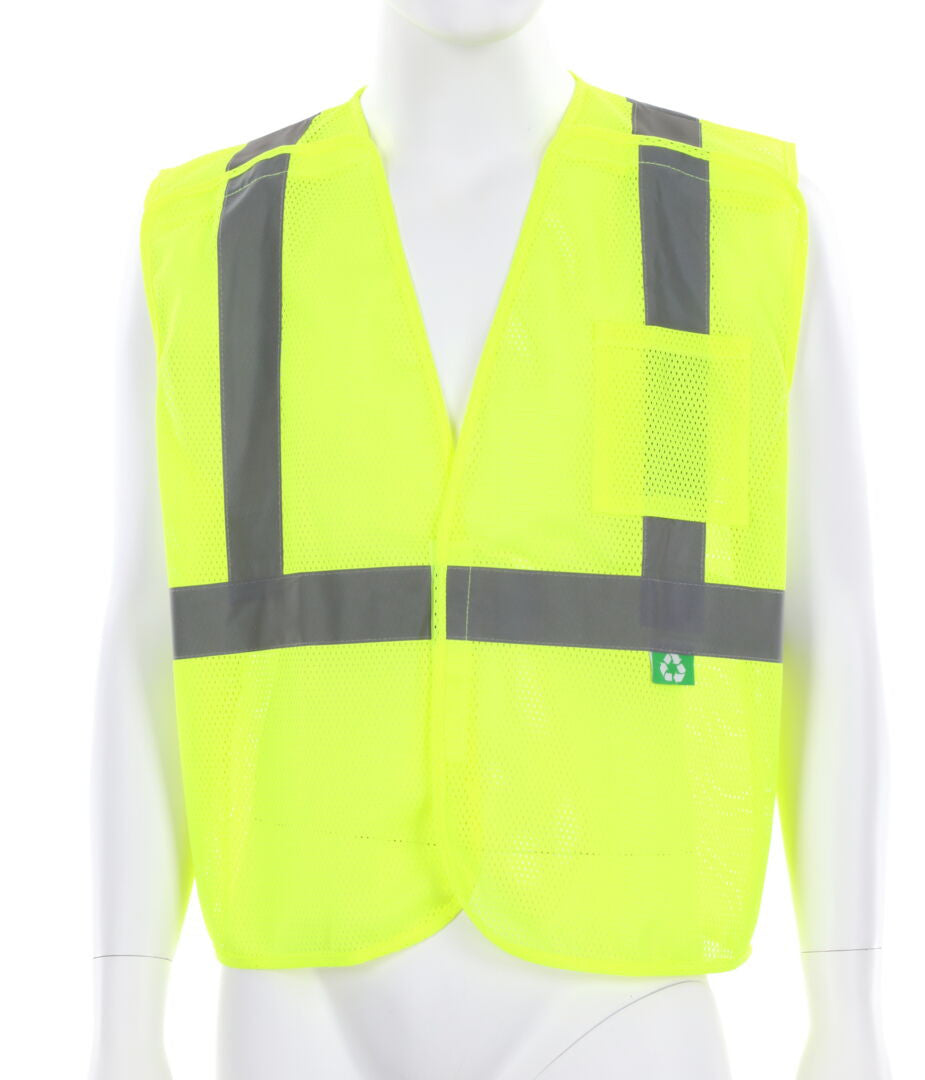 MCR Safety RXCL2ML - Hi-Vis Reflective Lime Safety Vest - Manufactured with Recycled Materials - Meets ANSI/ISEA 107 2020 Standard -Type R Class 2 Compliant - Five Point Break Away Design - Made with Environmentally Friendly Recycled Water Bottles and Pol — manufacturer image 2
