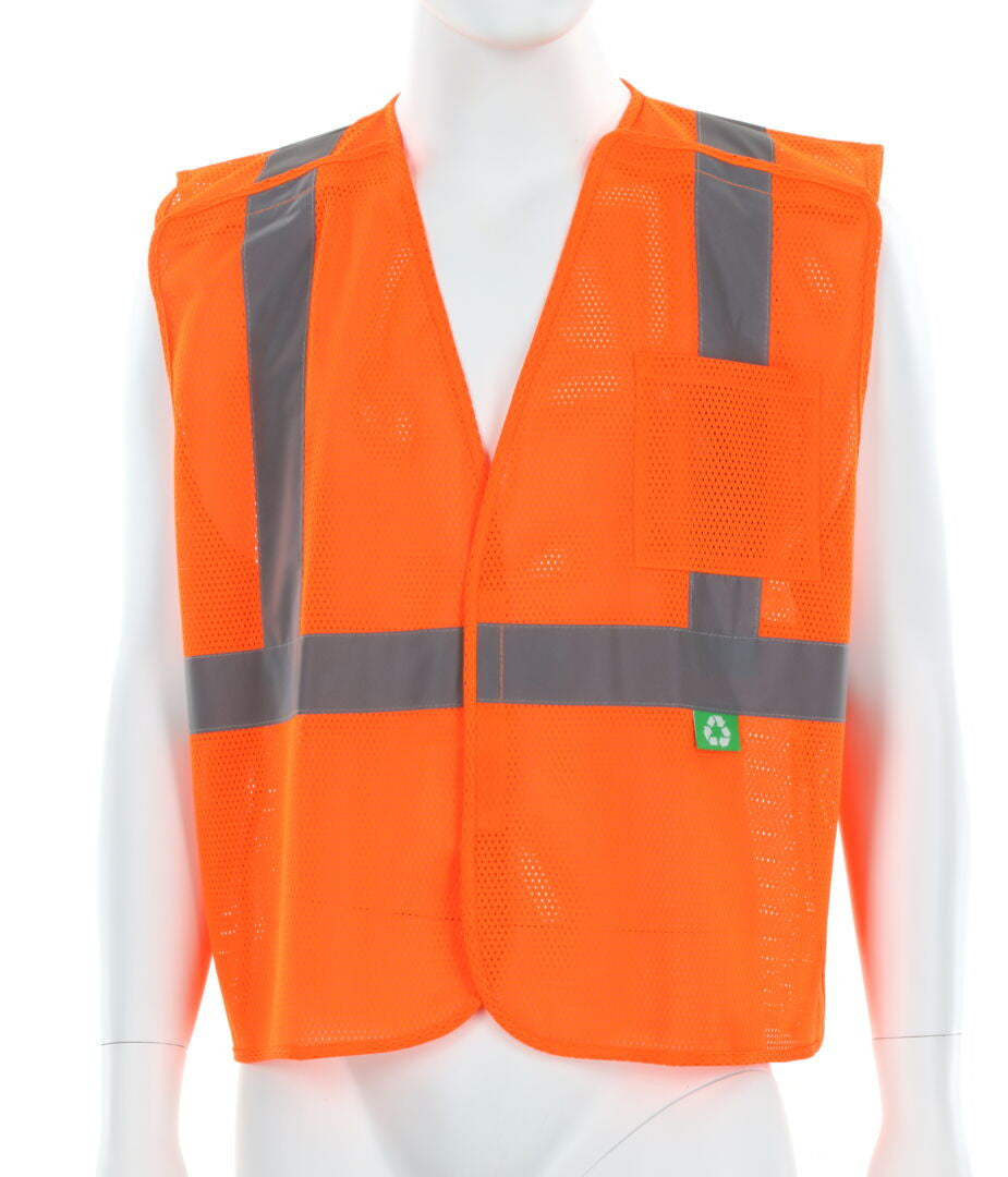 MCR Safety RXCL2MO - Hi-Vis Reflective Orange Safety Vest - Manufactured with Recycled Material - Meets ANSI/ISEA 107 2020 Standard - Type R Class 2 Compliant - Five Point Break Away - Made with Environmentally Friendly Recycled Water Bottles and Polyeste — manufacturer image 2
