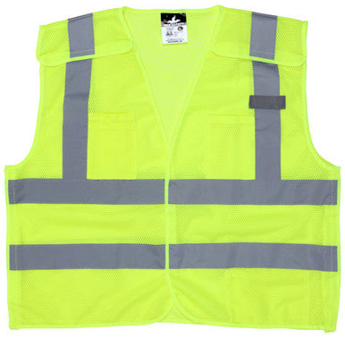MCR Safety CL2ML2 - Hi-Vis Lime Safety Vest - 2 Inch Silver Reflective Stripes - Breakaway Design with Hook & Loop Closures - Meets ANSI/ISEA 107 2020 Standard - Type R Class 2 Compliant - Dual Horizontal Reflective Stripes for Greater Low-Light Visibilit