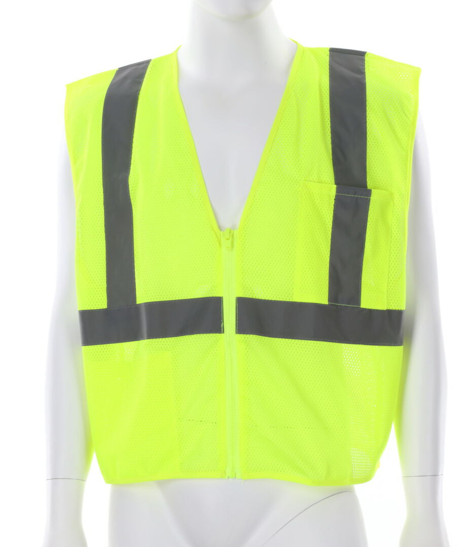 MCR Safety CL2MLP - Hi-Vis Lime Safety Vest - 2 Inch Silver Reflective Stripes - Meets ANSI/ISEA 107 Hi-Visibility Standards - Type R Class 2 Compliant - Breathable Safety Vest with Mesh Fabric - Dielectric Zipper Front Closure — manufacturer image 2