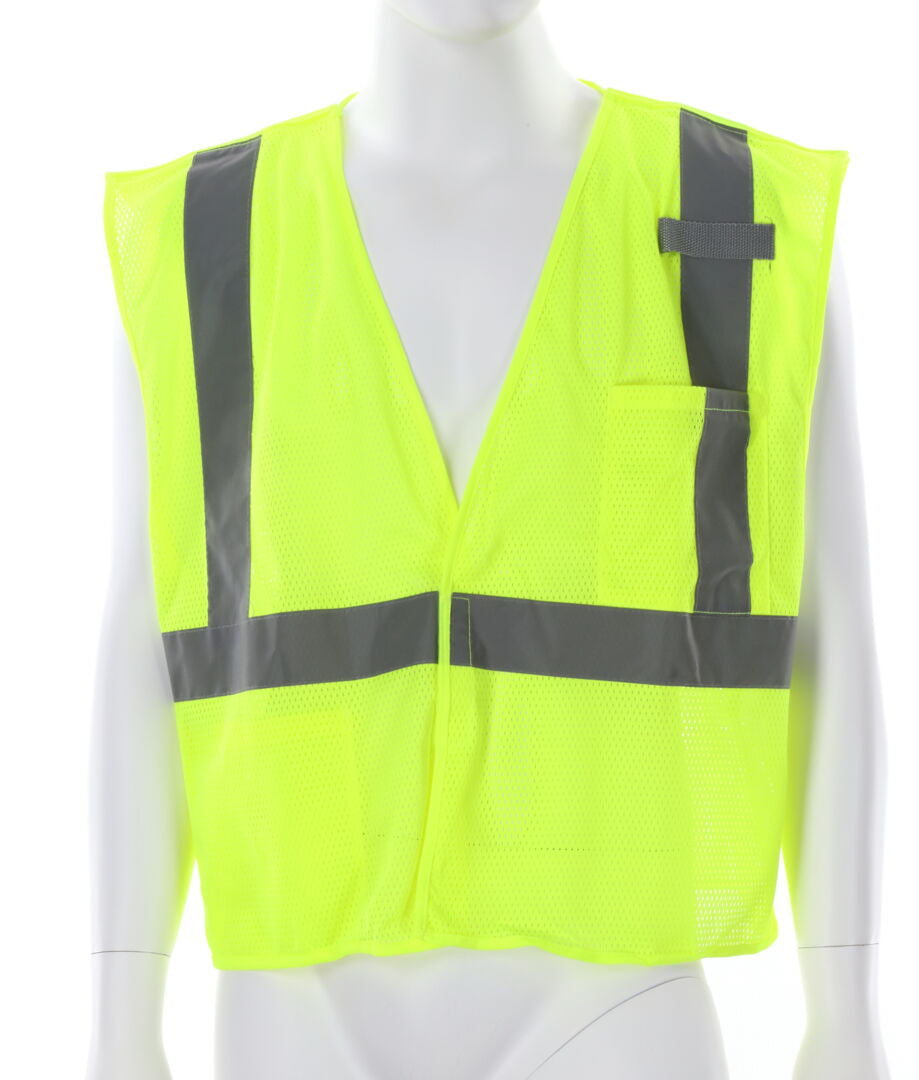 MCR Safety CL2MLPFR - Hi-Vis Lime Safety Vest - 2 Inch Silver Reflective Stripes - Breakaway Design with Hook and Loop Closures - Meets ANSI/ISEA 107 2020 Standard - Type R Class 2 Compliant - Treated to be Limited Flammability — manufacturer image 2