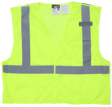 MCR Safety CL2MLPFR - Hi-Vis Lime Safety Vest - 2 Inch Silver Reflective Stripes - Breakaway Design with Hook and Loop Closures - Meets ANSI/ISEA 107 2020 Standard - Type R Class 2 Compliant - Treated to be Limited Flammability