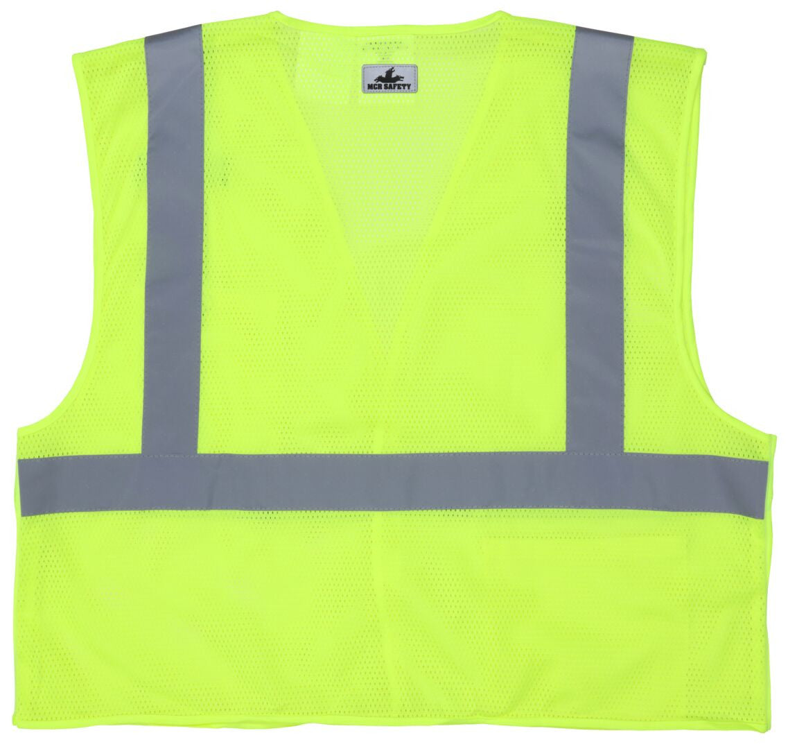 MCR Safety CL2MLPFR - Hi-Vis Lime Safety Vest - 2 Inch Silver Reflective Stripes - Breakaway Design with Hook and Loop Closures - Meets ANSI/ISEA 107 2020 Standard - Type R Class 2 Compliant - Treated to be Limited Flammability — manufacturer image 3