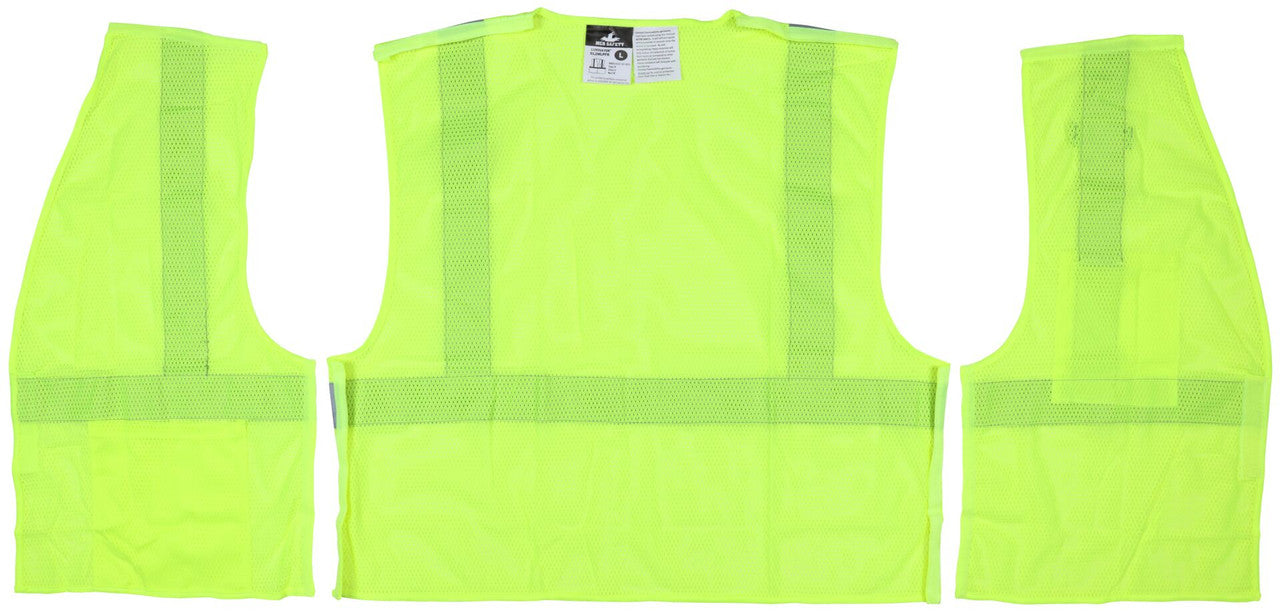MCR Safety CL2MLPFR - Hi-Vis Lime Safety Vest - 2 Inch Silver Reflective Stripes - Breakaway Design with Hook and Loop Closures - Meets ANSI/ISEA 107 2020 Standard - Type R Class 2 Compliant - Treated to be Limited Flammability — manufacturer image 4