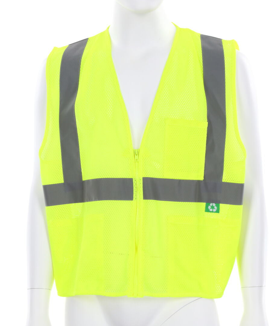 MCR Safety RVCL2MLZ - Hi-Vis Reflective Lime Safety Vest - Manufactured with Recycled Materials - Meets ANSI/ISEA 107 2020 Standard - Type R Class 2 Compliant - Made with Environmentally Friendly Recycled Water Bottles and Polyester — manufacturer image 2