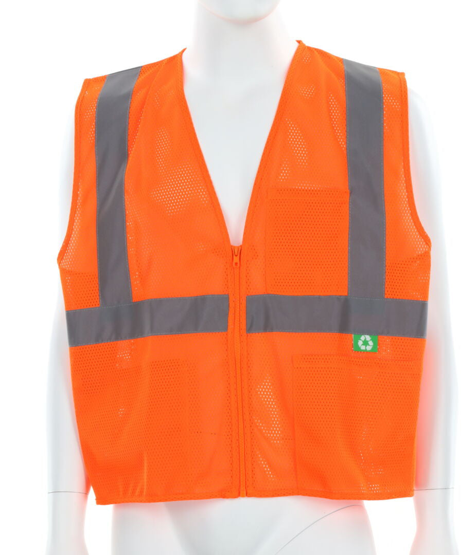 MCR Safety RVCL2MOZ - Hi-Vis Reflective Orange Safety Vest - Manufactured with Recycled Materials - Meets ANSI/ISEA 107 2020 Standard - Type R Class 2 Compliant - Made with Environmentally Friendly Recycled Water Bottles and Polyester — manufacturer image 2