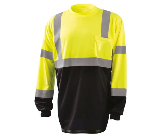 Occunomix Long Sleeve Black Bottom Wicking Birdseye T-Shirt W/Pocket Hi-Vis Shirts Orange S model LUX-LSETPBK-OS