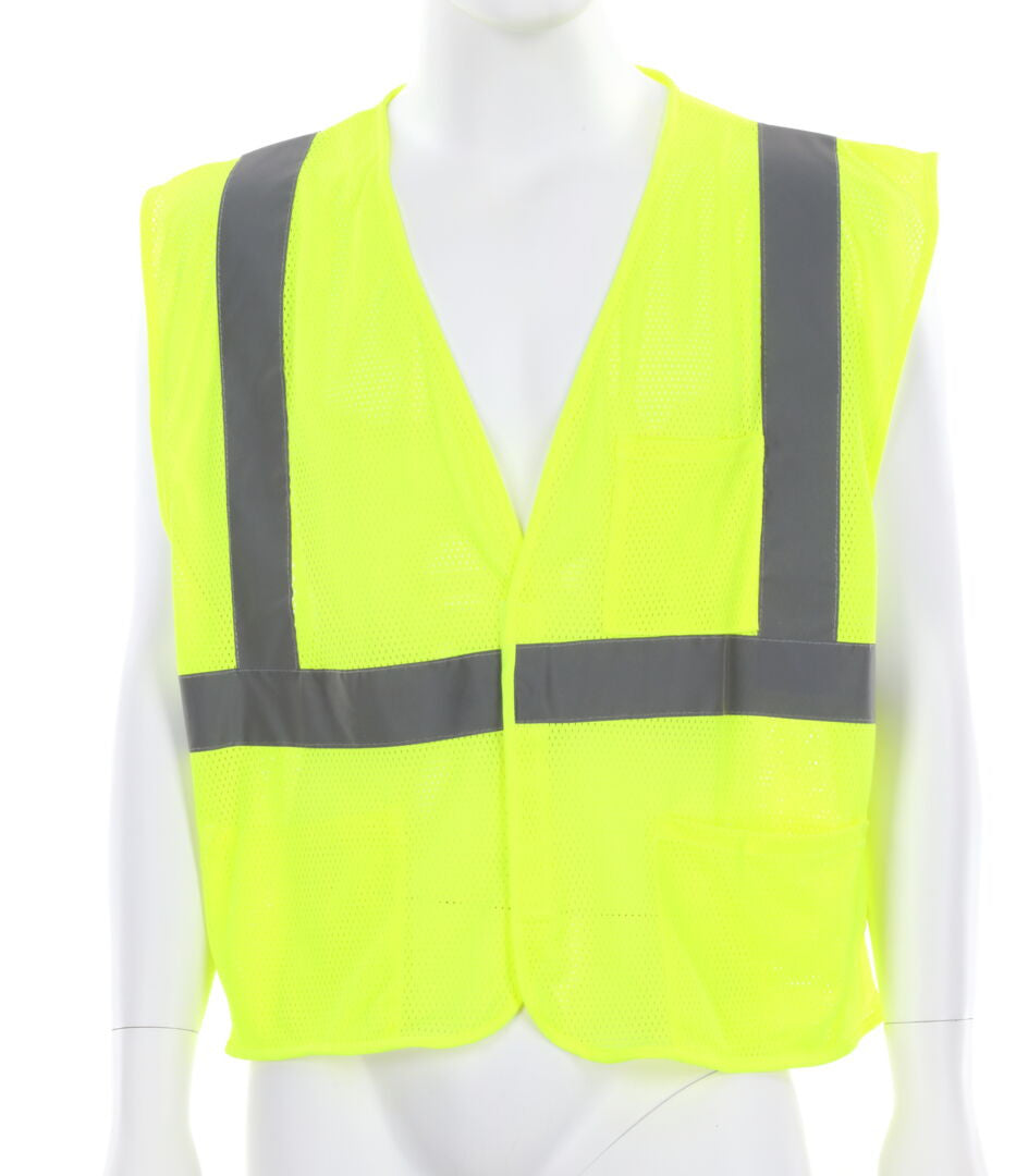 MCR Safety VCL2MLFR - Luminator® Series - Hi-Vis Reflective Lime Safety Vest - ANSI/ISEA 107 2020 Type R Class 2 - Mesh Fabric with 2 Inch Silver Stripes - Hook and Loop Front Closure - Treated to be Limited Flammability — manufacturer image 2