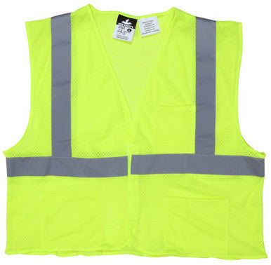 MCR Safety VCL2MLFR - Luminator® Series - Hi-Vis Reflective Lime Safety Vest - ANSI/ISEA 107 2020 Type R Class 2 - Mesh Fabric with 2 Inch Silver Stripes - Hook and Loop Front Closure - Treated to be Limited Flammability