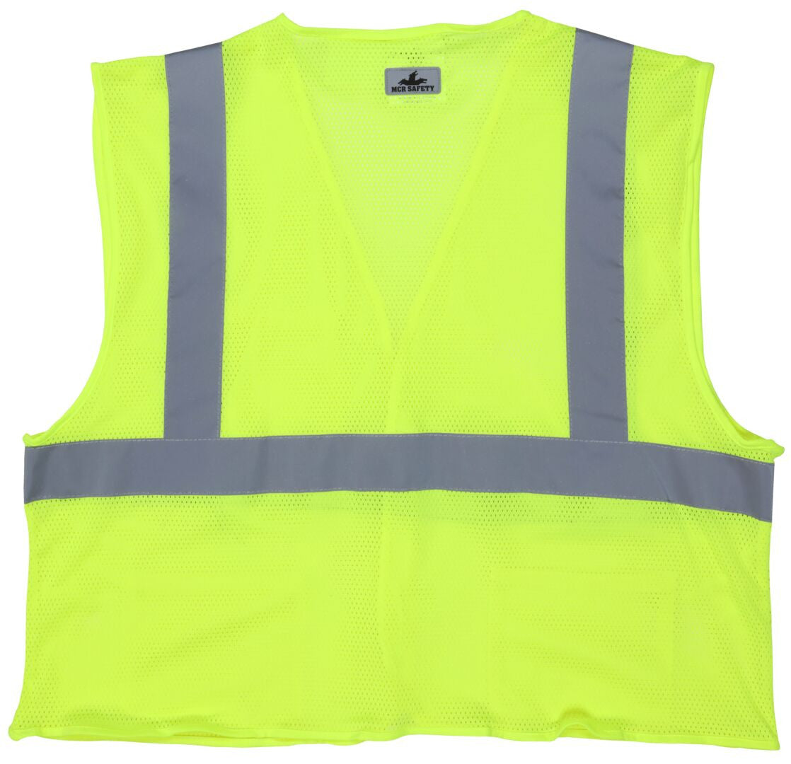 MCR Safety VCL2MLFR - Luminator® Series - Hi-Vis Reflective Lime Safety Vest - ANSI/ISEA 107 2020 Type R Class 2 - Mesh Fabric with 2 Inch Silver Stripes - Hook and Loop Front Closure - Treated to be Limited Flammability — manufacturer image 3