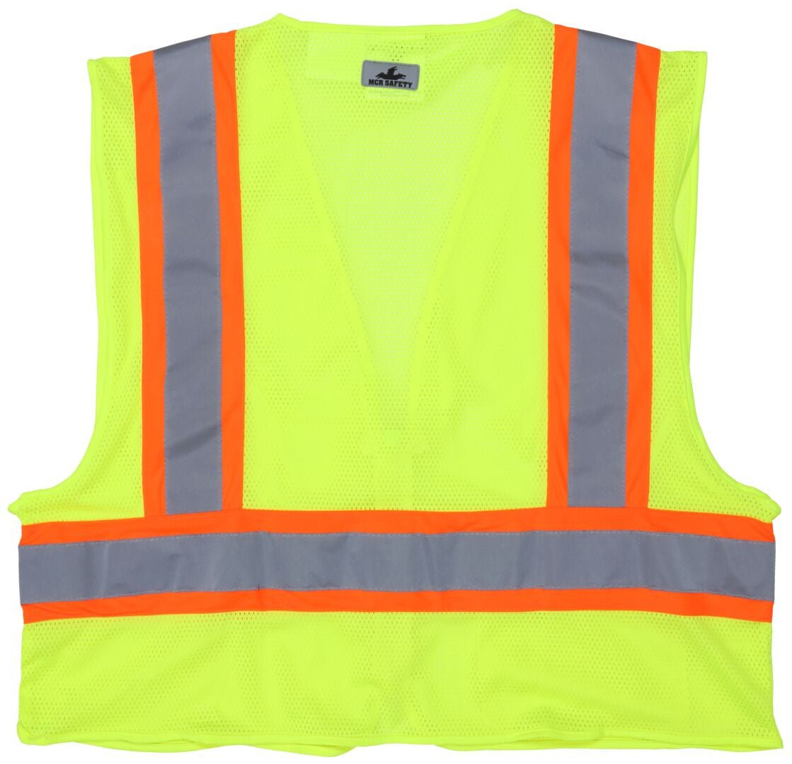 MCR Safety VWCCL2LFR - Luminator® Series - Hi-Vis Reflective Lime Safety Vest - 3.5 Inch Orange Silver Stripes - Meets ANSI/ISEA 107 2020 Standard - Type R Class 2 Compliant - Limited Flammability - Dielectric / Non-Conductive - Zipper Front Closure — manufacturer image 3